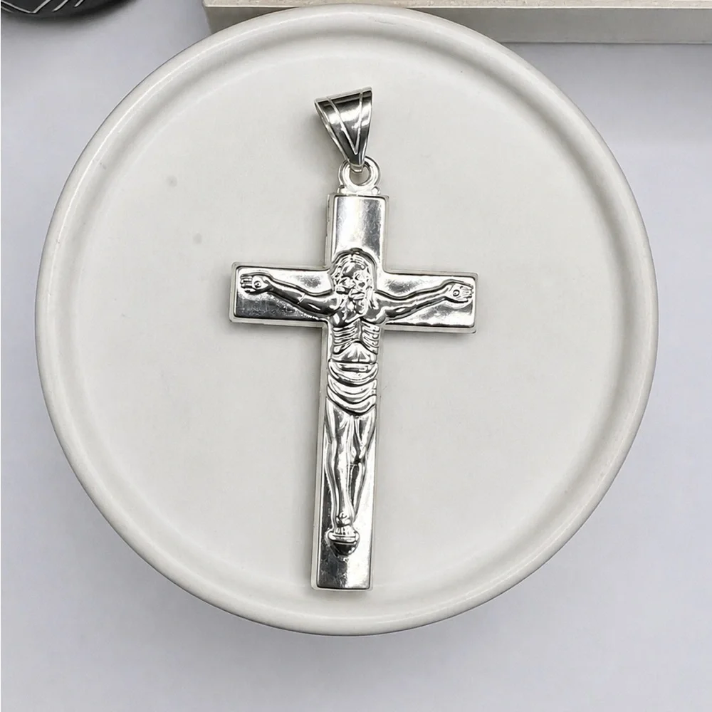 925 Sterling Silver Crucifix Pendant - Men's Religious Cross Pendant